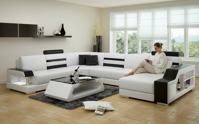 Canapé d'angle canapé canapé rembourrage ensemble d'angle paysage vivant cuir design coin en forme de U