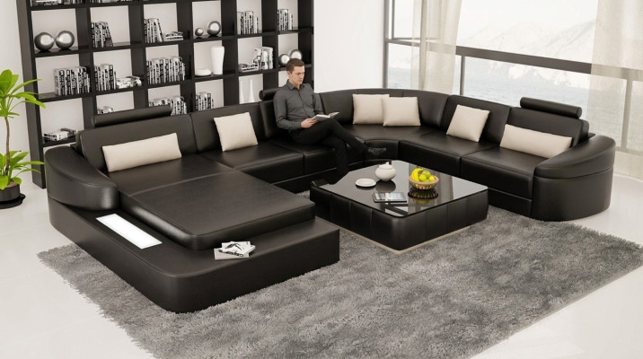 Canapé moderne en cuir, canapé en cuir pour salon, ensemble de canapés d'angle en forme de U, nouveau mobilier.