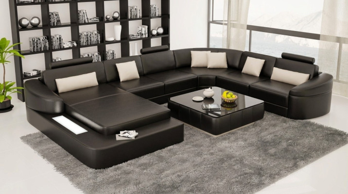 Canapé moderne en cuir, canapé en cuir pour salon, ensemble de canapés d'angle en forme de U, nouveau mobilier.