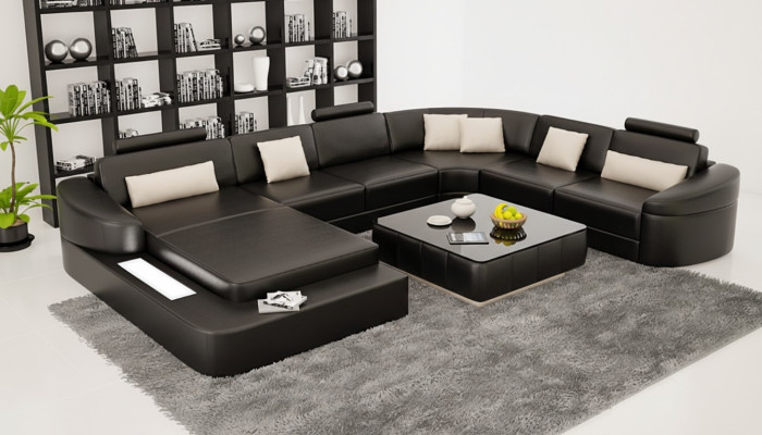 Canapé moderne en cuir, canapé en cuir pour salon, ensemble de canapés d'angle en forme de U, nouveau mobilier.