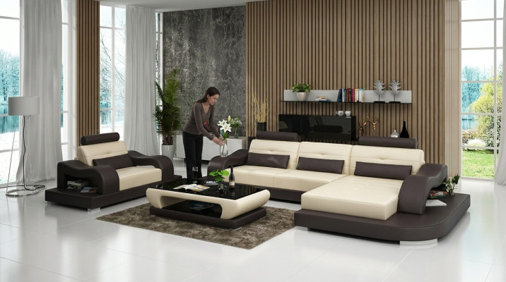 Paysage vivant Canapé d'angle en L Fauteuil Set Suite Canapé en cuir 2 pièces.