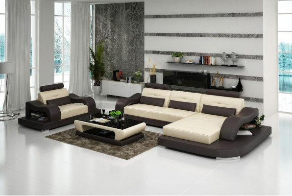 Paysage vivant Canapé d'angle en L Fauteuil Set Suite Canapé en cuir 2 pièces.