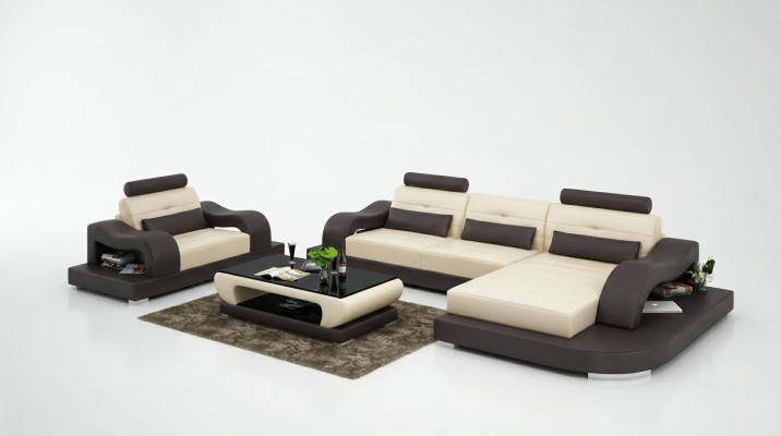 Paysage vivant Canapé d'angle en L Fauteuil Set Suite Canapé en cuir 2 pièces.