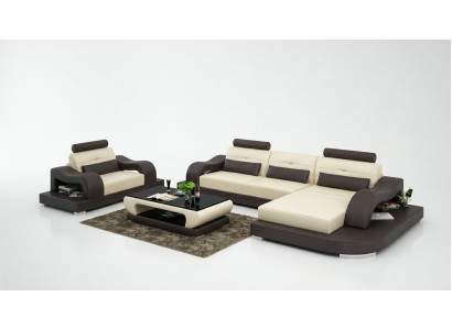 Paysage vivant Canapé d'angle en L Fauteuil Set Suite Canapé en cuir 2 pièces.