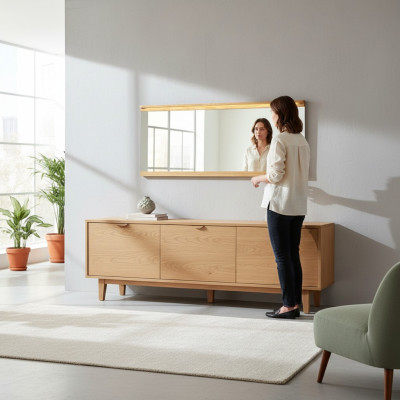 Miroir Miroir mural designer Hallen Salon Salle de bain Bois Verre design 151x70cm xxl
