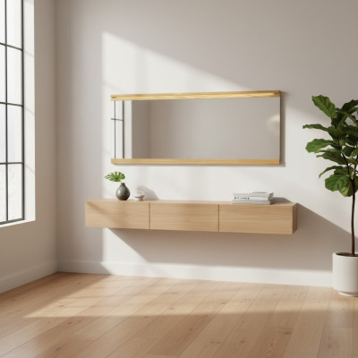 Miroir Miroir mural designer Hallen Salon Salle de bain Bois Verre design 151x70cm xxl