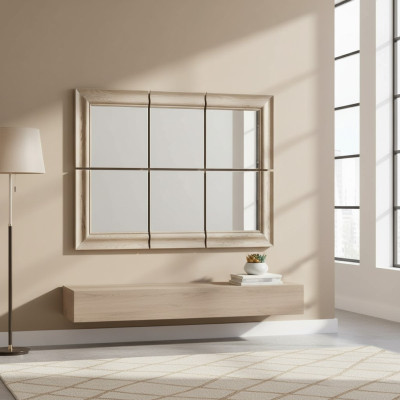 Miroir mural moderne grand miroir en bois véritable cadre miroir suspendu neuf 146x105cm
