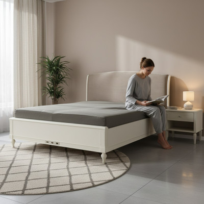 Lit Lits Lit double Chambre Revêtement en cuir Textile Lits doubles neufs Textile