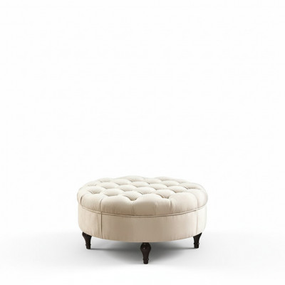 Tabouret rembourré Chesterfield rond, repose-pieds, ottoman, côté nouveau canapé rond