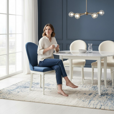 Chaise 1x Luxe Design Tapisserie Chaises Designer Assise Bureau Salle à manger Bois Fauteuil