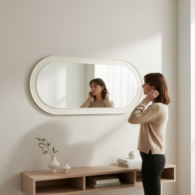 Miroir Grand Cadre en bois Miroir mural Classique Design Ovale Cadre en bois 150cm