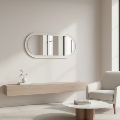 Miroir Grand Cadre en bois Miroir mural Classique Design Ovale Cadre en bois 150cm