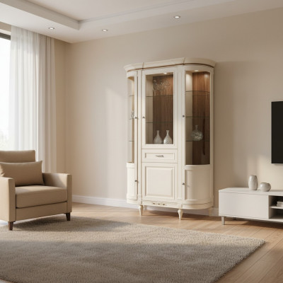 Armoire Classique Vitrine en Bois Noble de Luxe en Verre Armoire en Bois Étagère