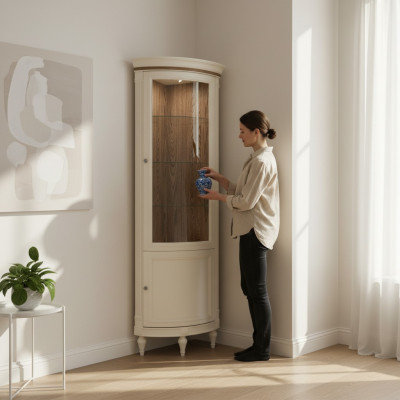 Vitrine d'angle Vitrine Armoire Vitrines Salon Vitrines de salon Design Bois neuf