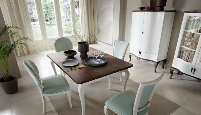 Table de salle à manger classique en bois 4x chaises assorties