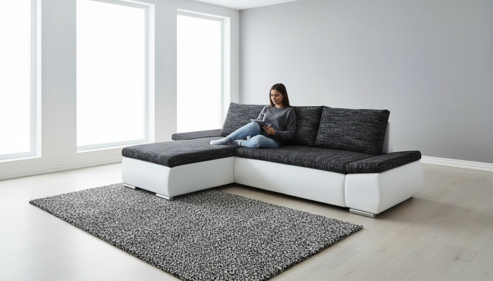 Design Canapé d'angle moderne en forme de L Fonction lit Canapé Cuir Textile Canapés neufs