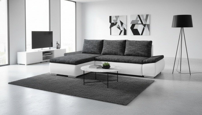 Design Canapé d'angle moderne en forme de L Fonction lit Canapé Cuir Textile Canapés neufs