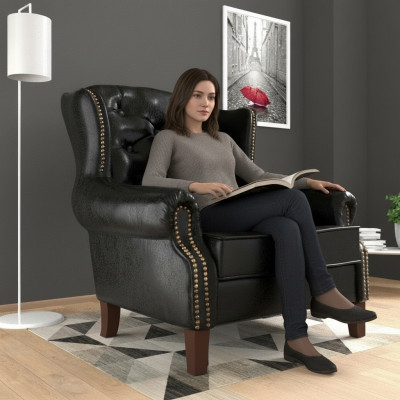Fauteuil à ailes Fauteuil de télévision Design Rembourrage Canapé Chesterfield en cuir