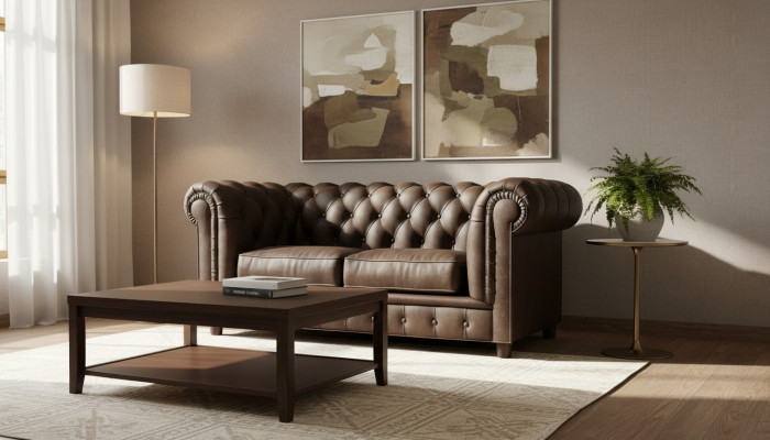Canapé Chesterfield 2 places en tissu d'ameublement en tissu Canapé en cuir Sofas en cuir Sofa