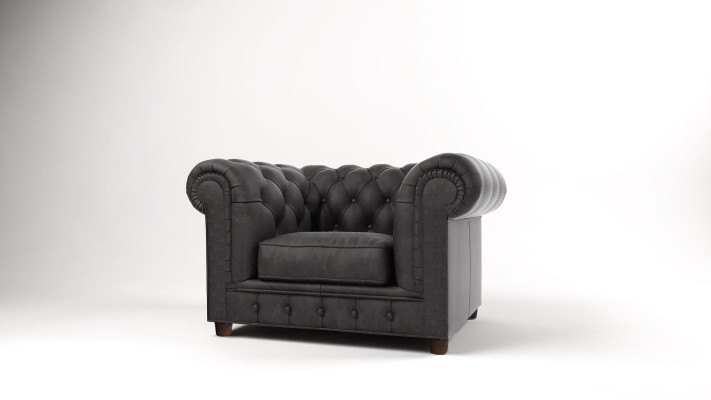 Élégante chaise Chesterfield avec un revêtement en tissu pour la télévision, le salon et le club.