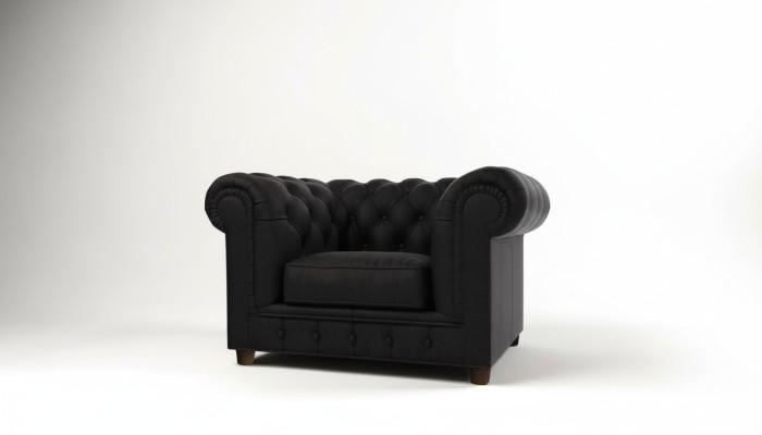 Élégante chaise Chesterfield avec un revêtement en tissu pour la télévision, le salon et le club.