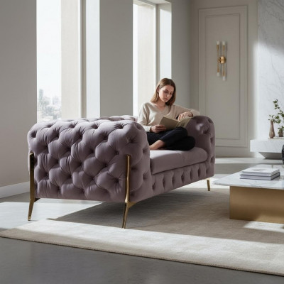 Conception Chesterfield Canapé 2 places Canapé Tissu Velours nouveau Deux places