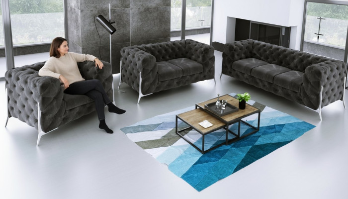 Ensemble de canapé Chesterfield design Ensemble de canapé Canapé 321 places en velours