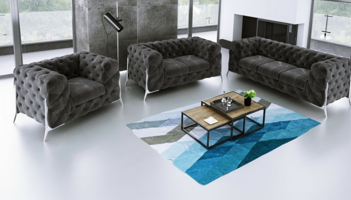 Ensemble de canapé Chesterfield design Ensemble de canapé Canapé 321 places en velours