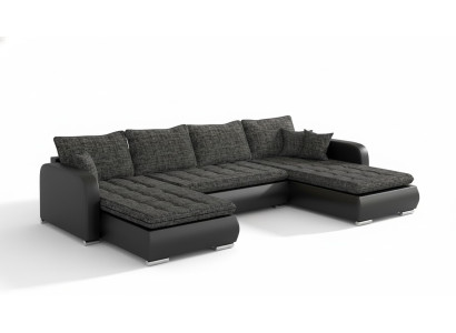 Canapé d'angle design en U avec fonction lit, en cuir et tissu. Nouveau canapé pour un nouvel aménagement de salon.