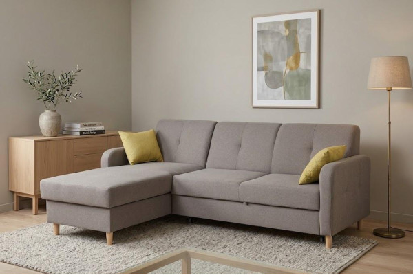 Canapé d'angle en forme de L Canapé Design Moderne en Tissu Gris avec Fonction Lit