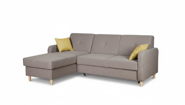 Canapé d'angle en forme de L Canapé Design Moderne en Tissu Gris avec Fonction Lit