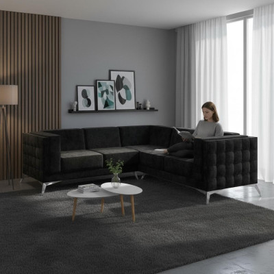 Canapé en L en forme de L Paysage vivant Canapé d'angle Suite Canapé design moderne Tissu textile neuf