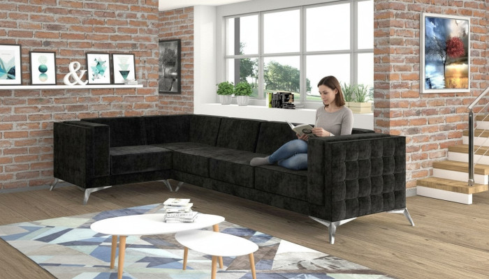 Canapé d'angle Chesterfield L-forme en tissu Design Canapé Rembourrage Siège Canapé d'angle en tissu nouveau