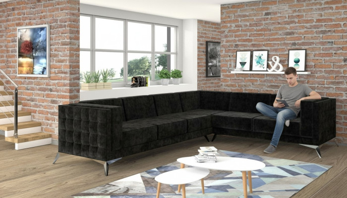 Canapé d'angle Chesterfield, ensemble rembourré de canapés, canapé paysage vivant de forme L, nouveau design
