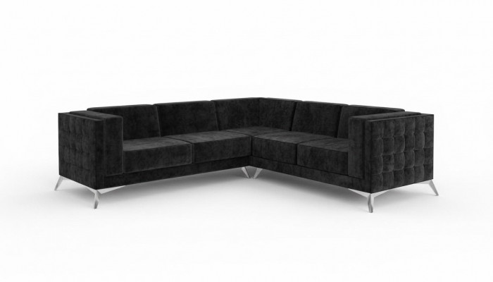 Coin design en velours noir Canapé d'angle Canapé capitonné Canapé en tissu paysager Vivant