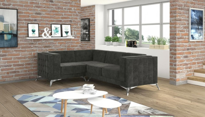 Canapé d'angle Chesterfield en forme de L en tissu, design de canapé rembourré, siège en tissu de canapé d'angle nouveau