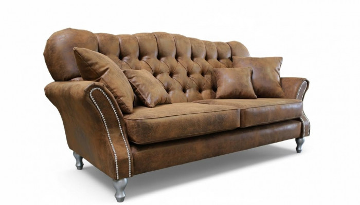 Ensemble canapé Chesterfield vintage en cuir rembourré 3 + 1 place