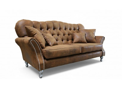 Ensemble canapé Chesterfield vintage en cuir rembourré 3 + 1 place