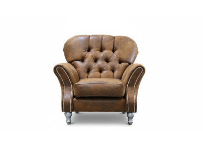 Fauteuil design 1 place en textile marron de luxe Club Lounge Sofa TV Chesterfield