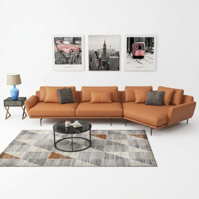 Canapé d'angle en forme de L en tissu Canapé de salon Suite Paysage Design Moderne Canapé trapézoïdal neuf