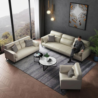 Sofa de salon luxueux Ensemble de canape 3+2+1 Suite en cuir Tissu de canapés en tissu
