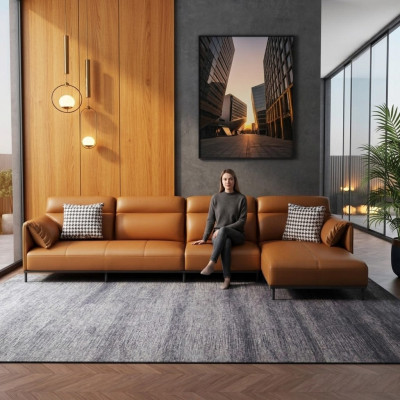 Canapé en cuir Canapé Canapé d'angle Suite Paysage vivant Conception Moderne Sofa Canapé d'angle en forme de L Orange