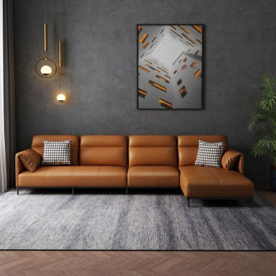 Canapé en cuir Canapé Canapé d'angle Suite Paysage vivant Conception Moderne Sofa Canapé d'angle en forme de L Orange
