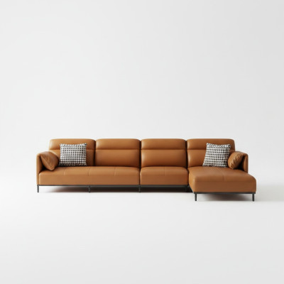 Canapé en cuir Canapé Canapé d'angle Suite Paysage vivant Conception Moderne Sofa Canapé d'angle en forme de L Orange