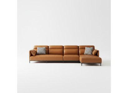 Canapé en cuir Canapé Canapé d'angle Suite Paysage vivant Conception Moderne Sofa Canapé d'angle en forme de L Orange