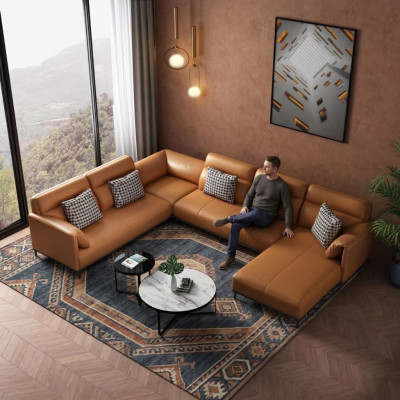 Paysages vivants Canapé d'angle Canapé Suite en cuir Upholstery Siège Canapé d'angle en forme de U xxl