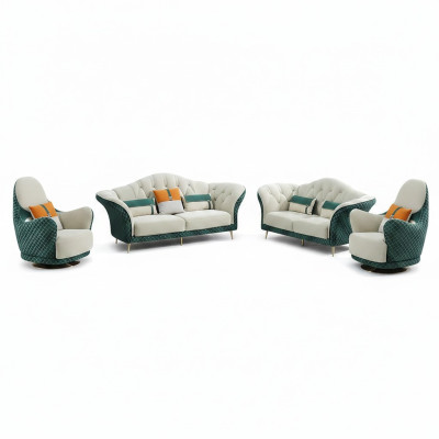 Ensemble de canapés 3+2+1 places Canapé en cuir Canapé Design Beige Vert