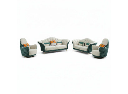Ensemble de canapés 3+2+1 places Canapé en cuir Canapé Design Beige Vert