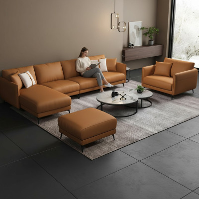 Canapé d'angle + Fauteuil Canapé en cuir Canapé Paysage de vie Suite Design Moderne Siège de Canapé