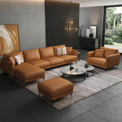 Canapé d'angle + Fauteuil Canapé en cuir Canapé Paysage de vie Suite Design Moderne Siège de Canapé